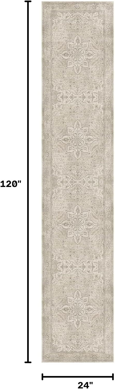 image:imageGENIMO 2x10 Washable Runner Rug Non Slip for Hallway Ivory Taupe  Vintage Floral Kitchen Runner Stain Resistant Low Pile and Lightweight for Entryway Bedroom Bathroom and Laundry Room