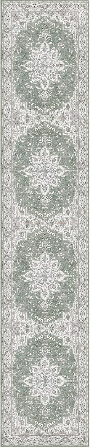 image:imageGENIMO 2x10 Washable Runner Rug Non Slip for Hallway Sage Green Ivory Vintage Floral Kitchen Runner Stain Resistant Low Pile and Lightweight for Entryway Bedroom Bathroom and Laundry Room