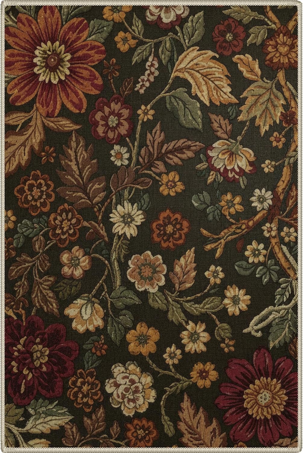 image:imageGENIMO 2x3 Washable Entryway Rug Non Slip Indoor Door Mat Black Red Gold Vintage Floral Small Throw Rugs Stain Resistant Low Pile and Lightweight for Kitchen Bathroom and Bedroom