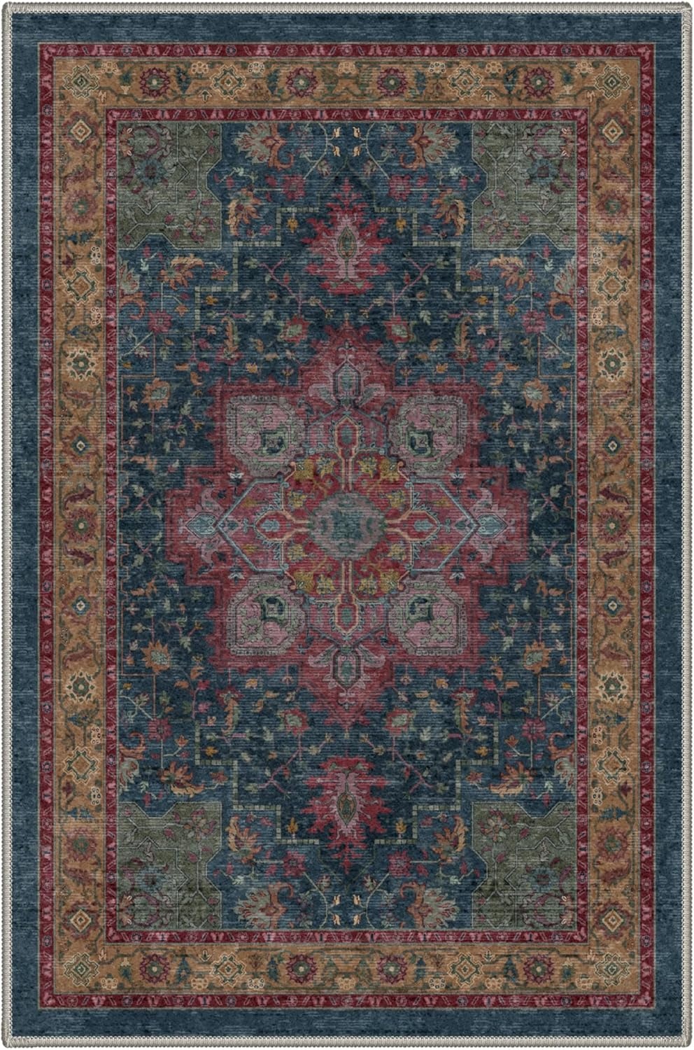 image:imageGENIMO 2x3 Washable Entryway Rug Non Slip Indoor Door Mat Blue Burgundy Vintage Floral Small Throw Rugs Stain Resistant Low Pile and Lightweight for Kitchen Bathroom and Bedroom