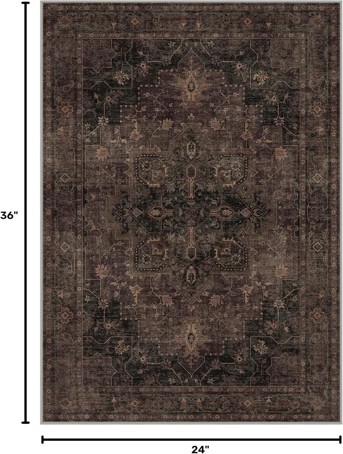 image:imageGENIMO 2x3 Washable Entryway Rug Non Slip Indoor Door Mat Dark Brown Vintage Floral Small Throw Rugs Stain Resistant Low Pile and Lightweight for Kitchen Bathroom and Bedroom
