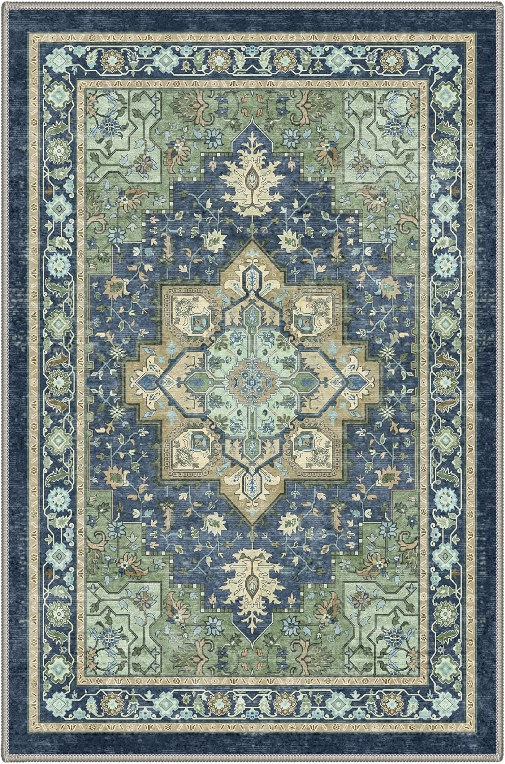 image:imageGENIMO 2x3 Washable Entryway Rug Non Slip Indoor Door Mat Navy Blue Green Vintage Floral Small Throw Rugs Stain Resistant Low Pile and Lightweight for Kitchen Bathroom and Bedroom