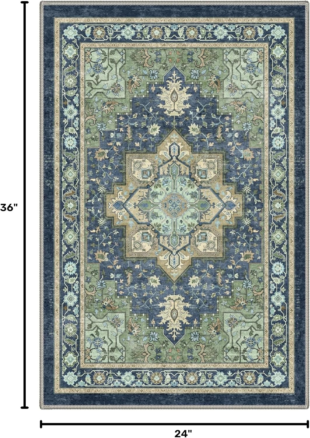 image:imageGENIMO 2x3 Washable Entryway Rug Non Slip Indoor Door Mat Navy Blue Green Vintage Floral Small Throw Rugs Stain Resistant Low Pile and Lightweight for Kitchen Bathroom and Bedroom