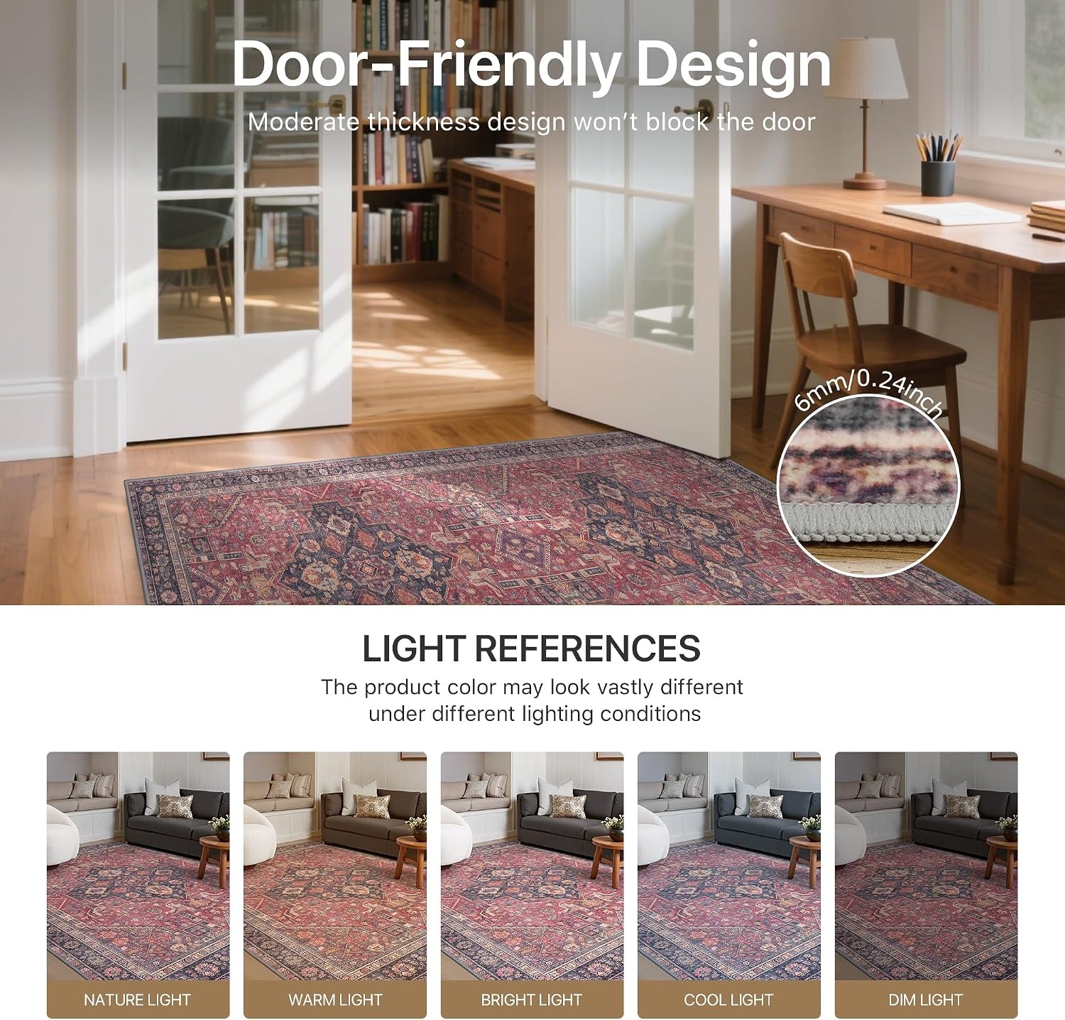 image:imageGENIMO 2x3 Washable Entryway Rug Non Slip Indoor Door Mat Red Navy Blue Vintage Floral Small Throw Rugs Stain Resistant Low Pile and Lightweight for Kitchen Bathroom and Bedroom