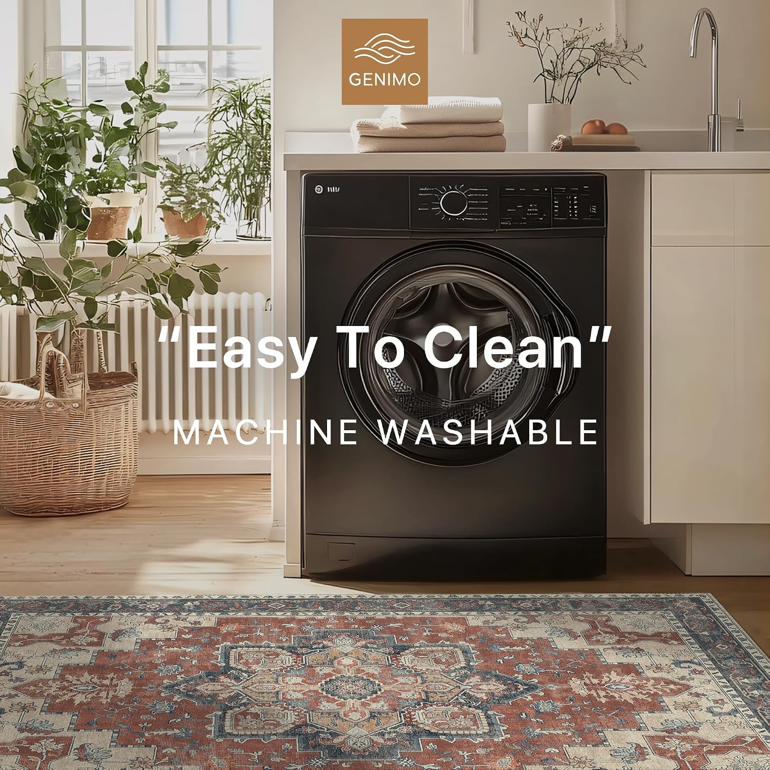 image:imageGENIMO 2x3 Washable Entryway Rug Non Slip Indoor Door Mat Rust Blue Vintage Floral Small Throw Rugs Stain Resistant Low Pile and Lightweight for Kitchen Bathroom and Bedroom