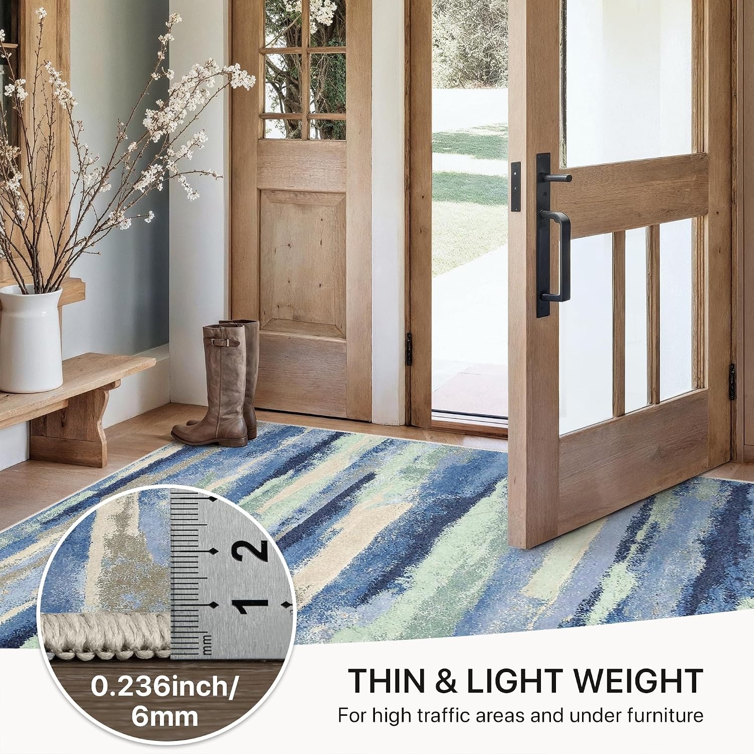 image:imageGENIMO 2x5 Washable Runner Rug Non Slip for Hallway Blue Sage Green Ivory Vintage Floral Kitchen Runner Stain Resistant Low Pile and Lightweight for Entryway Bedroom Bathroom and Laundry Room