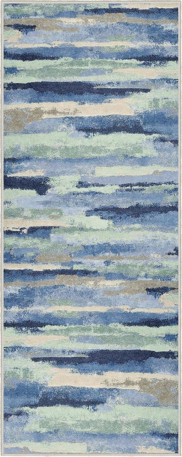 image:imageGENIMO 2x5 Washable Runner Rug Non Slip for Hallway Blue Sage Green Ivory Vintage Floral Kitchen Runner Stain Resistant Low Pile and Lightweight for Entryway Bedroom Bathroom and Laundry Room