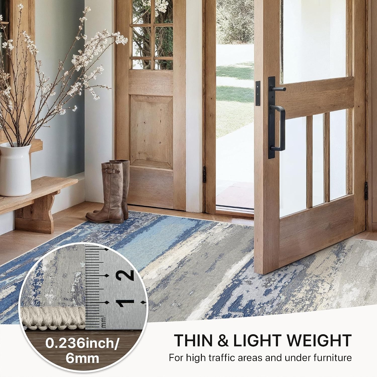 image:imageGENIMO 2x5 Washable Runner Rug Non Slip for Hallway Navy Blue Ivory Vintage Floral Kitchen Runner Stain Resistant Low Pile and Lightweight for Entryway Bedroom Bathroom and Laundry Room