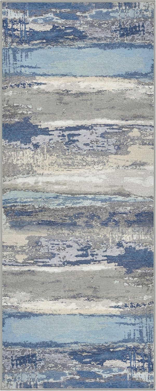 image:imageGENIMO 2x5 Washable Runner Rug Non Slip for Hallway Navy Blue Ivory Vintage Floral Kitchen Runner Stain Resistant Low Pile and Lightweight for Entryway Bedroom Bathroom and Laundry Room