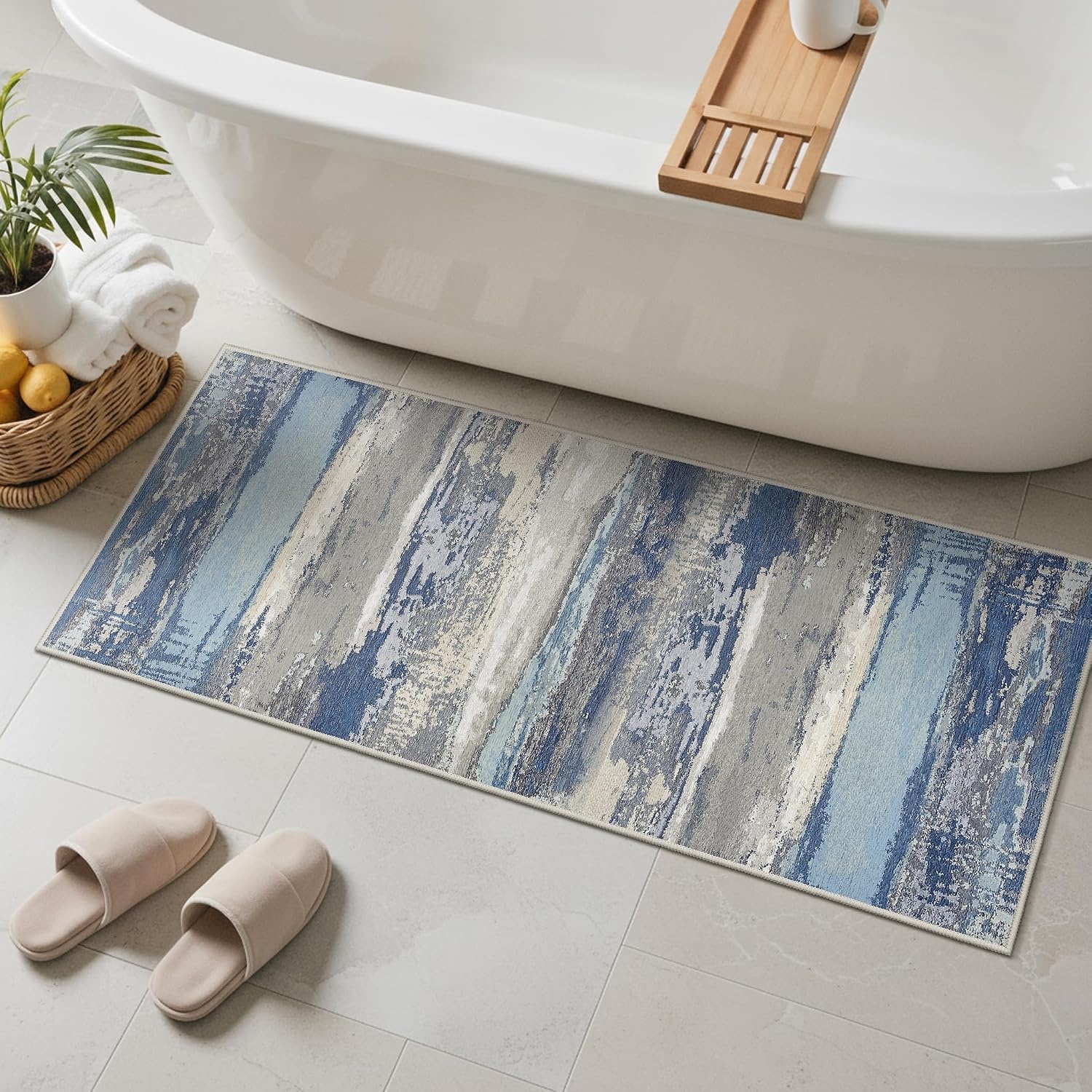 image:imageGENIMO 2x5 Washable Runner Rug Non Slip for Hallway Navy Blue Ivory Vintage Floral Kitchen Runner Stain Resistant Low Pile and Lightweight for Entryway Bedroom Bathroom and Laundry Room