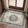 GENIMO 2×3 Washable Entryway Rug Non Slip Indoor Door Mat Blue Ivory Brown | Vintage Floral Small Throw Rugs, Stain Resistant, Low Pile and Lightweight for Kitchen, Bathroom and Bedroom