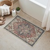 GENIMO 2×3 Washable Entryway Rug Non Slip Indoor Door Mat Rust Blue | Vintage Floral Small Throw Rugs, Stain Resistant, Low Pile and Lightweight for Kitchen, Bathroom and Bedroom