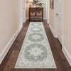 GENIMO 2×10 Washable Runner Rug Non Slip for Hallway, Sage Green Ivory | Vintage Floral Kitchen Runner, Stain Resistant, Low Pile and Lightweight for Entryway, Bedroom, Bathroom and Laundry Room