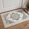 GENIMO 2×3 Washable Entryway Rug Non Slip Indoor Door Mat Gray Ivory | Vintage Floral Small Throw Rugs, Stain Resistant, Low Pile and Lightweight for Kitchen, Bathroom and Bedroom