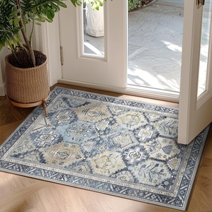 GENIMO 2×3 Washable Entryway Rug Non Slip Indoor Door Mat Blue Gray Ivory | Vintage Floral Small Throw Rugs, Stain Resistant, Low Pile and Lightweight for Kitchen, Bathroom and Bedroom