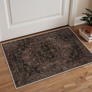 GENIMO 2×3 Washable Entryway Rug Non Slip Indoor Door Mat Dark Brown | Vintage Floral Small Throw Rugs, Stain Resistant, Low Pile and Lightweight for Kitchen, Bathroom and Bedroom