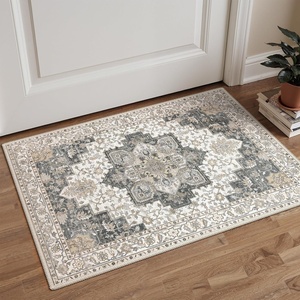 GENIMO 2×3 Washable Entryway Rug Non Slip Indoor Door Mat Gray Ivory | Vintage Floral Small Throw Rugs, Stain Resistant, Low Pile and Lightweight for Kitchen, Bathroom and Bedroom