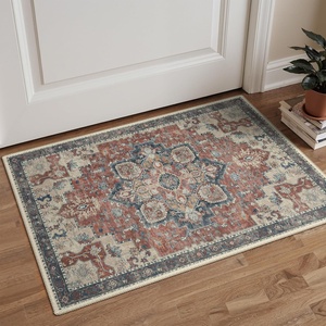 GENIMO 2×3 Washable Entryway Rug Non Slip Indoor Door Mat Rust Blue | Vintage Floral Small Throw Rugs, Stain Resistant, Low Pile and Lightweight for Kitchen, Bathroom and Bedroom