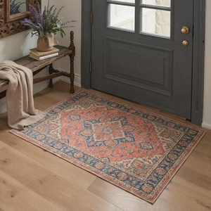 GENIMO 2×3 Washable Entryway Rug Non Slip Indoor Door Mat Terracotta Teal | Vintage Floral Small Throw Rugs, Stain Resistant, Low Pile and Lightweight for Kitchen, Bathroom and Bedroom