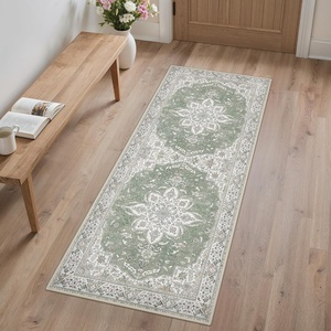 GENIMO 2×5 Washable Runner Rug Non Slip for Hallway, Sage Green Ivory | Vintage Floral Kitchen Runner, Stain Resistant, Low Pile and Lightweight for Entryway, Bedroom, Bathroom and Laundry Room