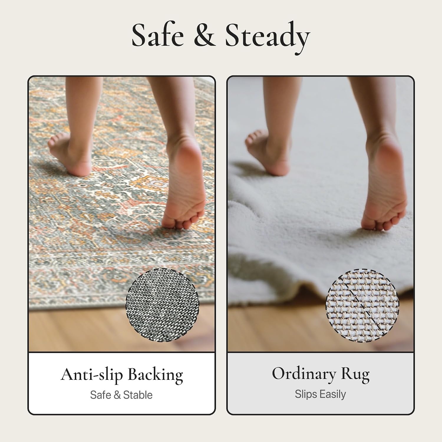 image:imageGENIMO 8x10 Washable Area Rugs for Living Room Non Slip Beige Sage Green Large Vintage Floral Rug Stain Resistant Low Pile and Lightweight for Bedroom Dining Room and Home Office
