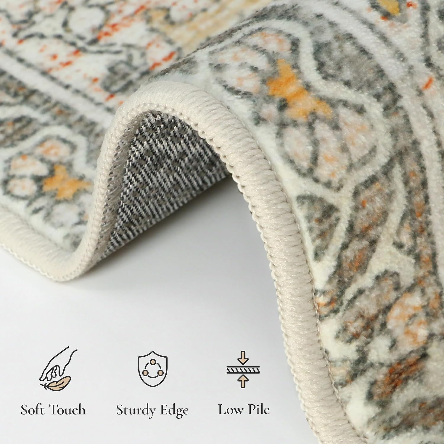 image:imageGENIMO 8x10 Washable Area Rugs for Living Room Non Slip Beige Sage Green Large Vintage Floral Rug Stain Resistant Low Pile and Lightweight for Bedroom Dining Room and Home Office