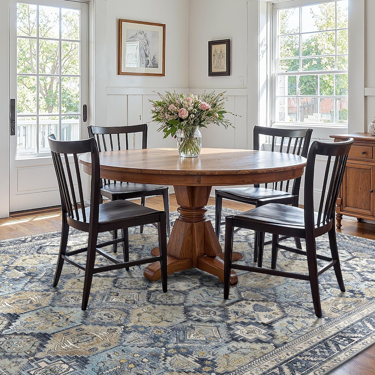 image:imageGENIMO 8x10 Washable Area Rugs for Living Room Non Slip Blue Gray Ivory  Large Vintage Floral Rug Stain Resistant Low Pile and Lightweight for Bedroom Dining Room and Home Office