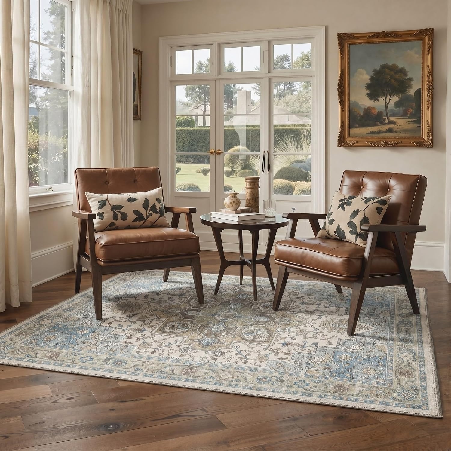 image:imageGENIMO 8x10 Washable Area Rugs for Living Room Non Slip Light Blue Ivory  Large Vintage Floral Rug Stain Resistant Low Pile and Lightweight for Bedroom Dining Room and Home Office