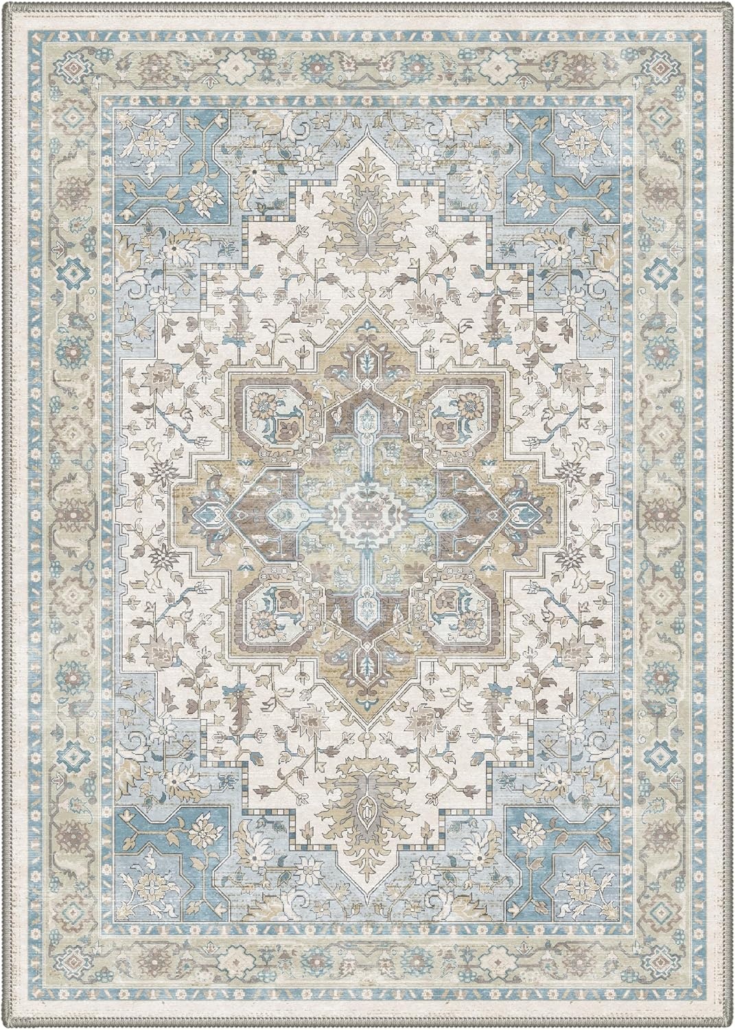 image:imageGENIMO 8x10 Washable Area Rugs for Living Room Non Slip Light Blue Ivory  Large Vintage Floral Rug Stain Resistant Low Pile and Lightweight for Bedroom Dining Room and Home Office
