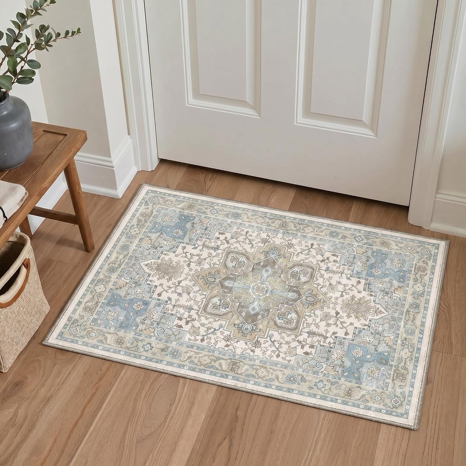 image:imageGENIMO 8x10 Washable Area Rugs for Living Room Non Slip Light Blue Ivory  Large Vintage Floral Rug Stain Resistant Low Pile and Lightweight for Bedroom Dining Room and Home Office