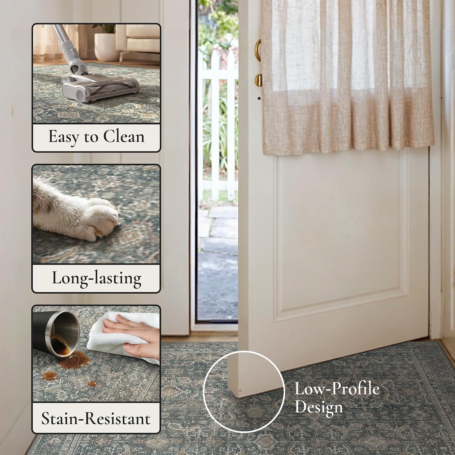 image:imageGENIMO 8x10 Washable Area Rugs for Living Room Non Slip Navy Blue Tan Large Vintage Floral Rug Stain Resistant Low Pile and Lightweight for Bedroom Dining Room and Home Office