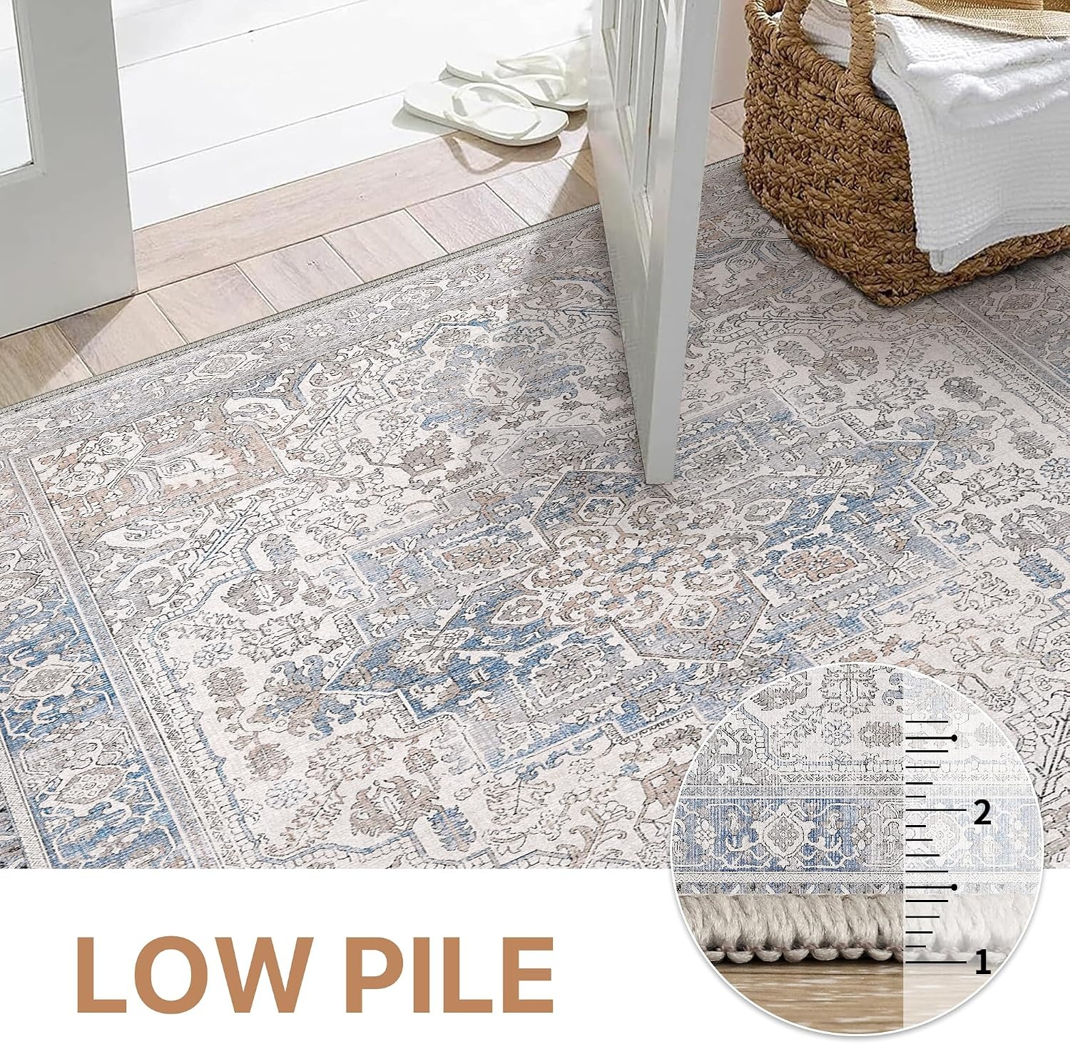 image:imageGENIMO 9x12 Area Rugs for Living Room Machine Washable Non Slip Vintage Rugs Low Pile Lightweight Chenille Print Rug for Bedroom Dining Room Home Office Rustic Brown Large Vintage Floral Rug Stain Resistant Low Pile and Lightweight for Bedroom Dining Room and Home Office