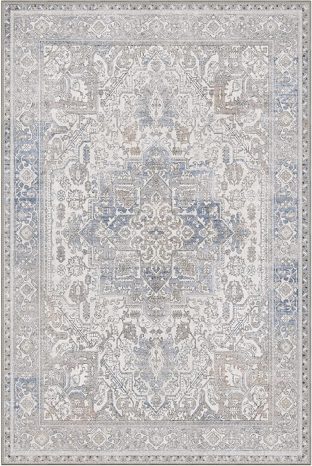 image:imageGENIMO 9x12 Area Rugs for Living Room Machine Washable Non Slip Vintage Rugs Low Pile Lightweight Chenille Print Rug for Bedroom Dining Room Home Office Rustic Brown Large Vintage Floral Rug Stain Resistant Low Pile and Lightweight for Bedroom Dining Room and Home Office