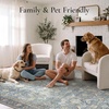 GENIMO 8×10 Washable Area Rugs for Living Room, Non Slip, Blue Tan | Large Vintage Floral Rug, Stain Resistant, Low Pile and Lightweight for Bedroom, Dining Room and Home Office