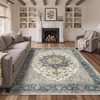 GENIMO 8×10 Washable Area Rugs for Living Room, Non Slip, Blue Ivory Brown | Large Vintage Floral Rug, Stain Resistant, Low Pile and Lightweight for Bedroom, Dining Room and Home Office