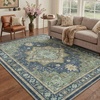 GENIMO 8×10 Washable Area Rugs for Living Room, Non Slip, Navy Blue Green | Large Vintage Floral Rug, Stain Resistant, Low Pile and Lightweight for Bedroom, Dining Room and Home Office