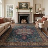 GENIMO 8×10 Washable Area Rugs for Living Room, Non Slip, Navy Blue Red | Large Vintage Floral Rug, Stain Resistant, Low Pile and Lightweight for Bedroom, Dining Room and Home Office