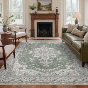 GENIMO 8×10 Washable Area Rugs for Living Room, Non Slip, Sage Green Ivory | Large Vintage Floral Rug, Stain Resistant, Low Pile and Lightweight for Bedroom, Dining Room and Home Office