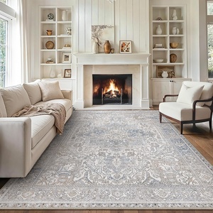 GENIMO 9×12 Area Rugs for Living Room, Machine Washable Non Slip Vintage Rugs, Low Pile Lightweight Chenille Print Rug for Bedroom, Dining Room, Home Office, Rustic Brown | Large Vintage Floral Rug, Stain Resistant, Low Pile and Lightweight for Bedroom, Dining Room and Home Office