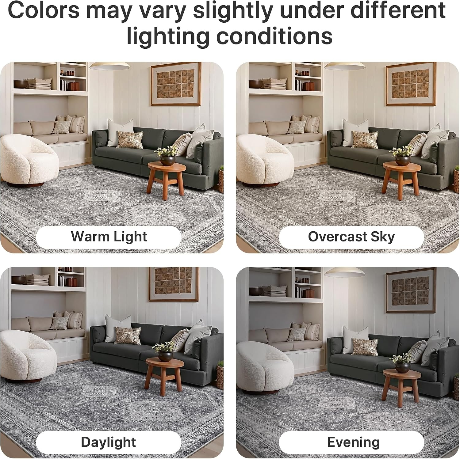 image:imageGENIMO 3x5 Washable Small Area Rug for Bedroom Non Slip Gray Vintage Floral Rug Stain Resistant Low Pile and Lightweight for Entryway Kitchen Bathroom and Office Chair Area