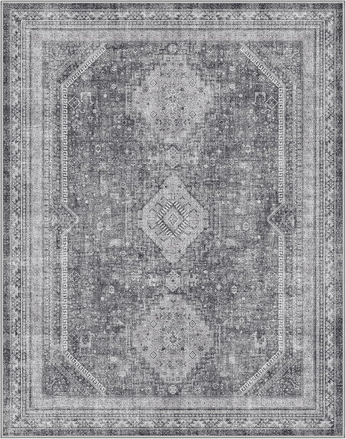 image:imageGENIMO 3x5 Washable Small Area Rug for Bedroom Non Slip Gray Vintage Floral Rug Stain Resistant Low Pile and Lightweight for Entryway Kitchen Bathroom and Office Chair Area