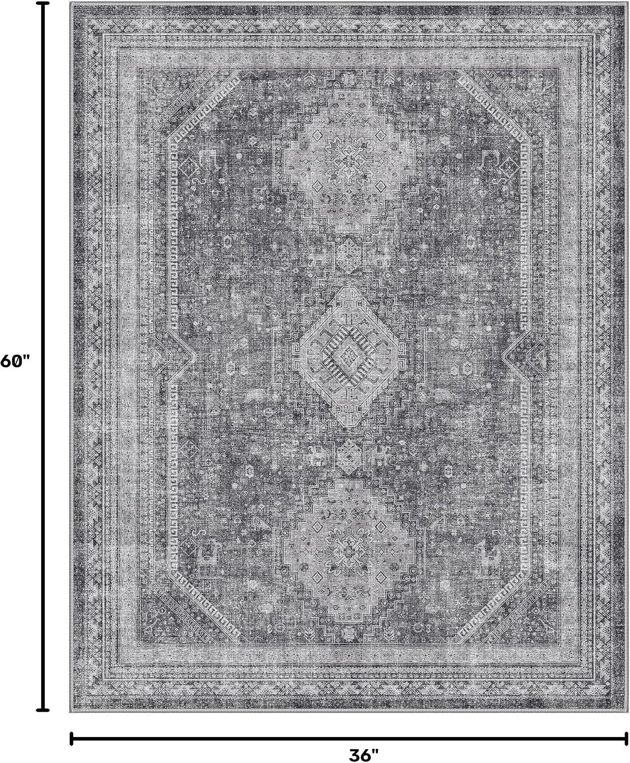 image:imageGENIMO 3x5 Washable Small Area Rug for Bedroom Non Slip Gray Vintage Floral Rug Stain Resistant Low Pile and Lightweight for Entryway Kitchen Bathroom and Office Chair Area