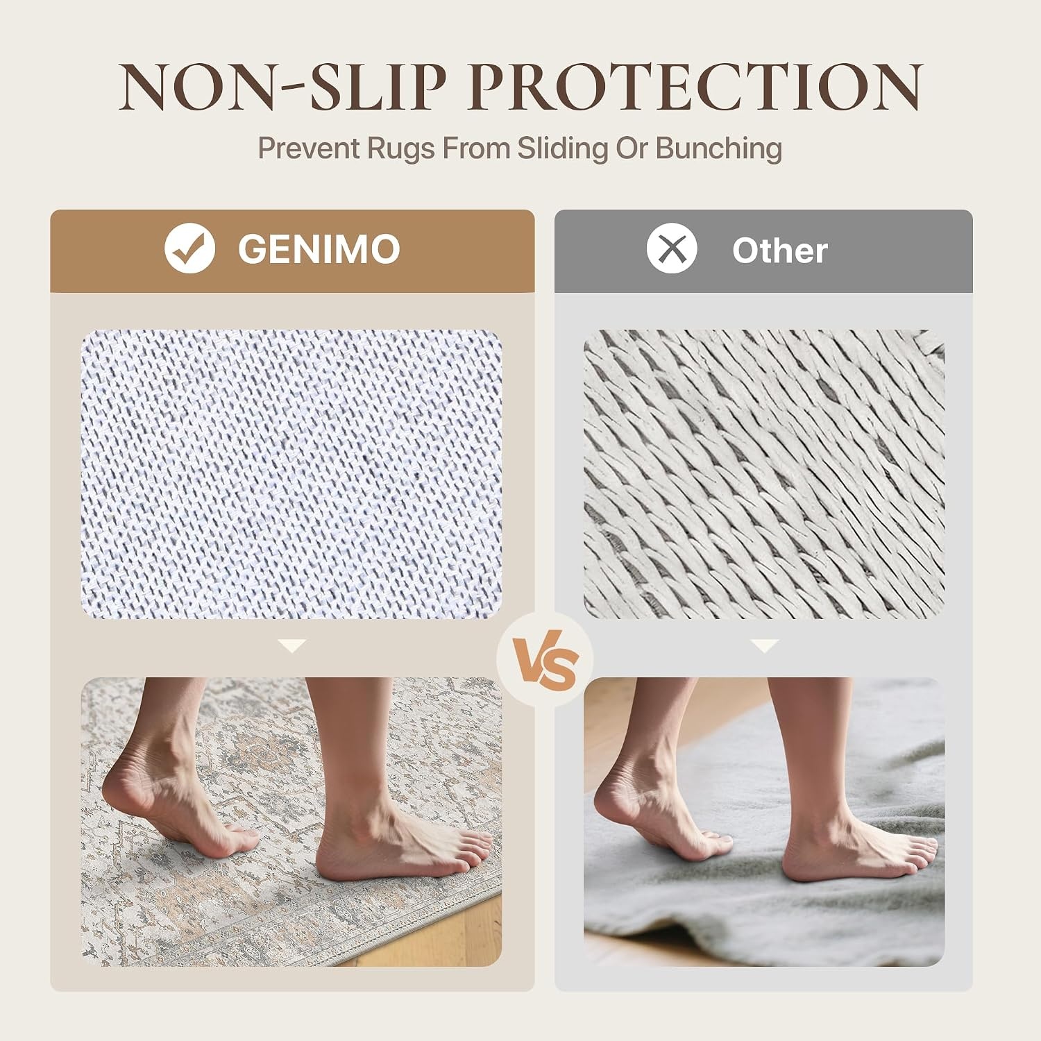 image:imageGENIMO 3x5 Washable Small Area Rug for Bedroom Non Slip Ivory Gray Tan  Vintage Floral Rug Stain Resistant Low Pile and Lightweight for Entryway Kitchen Bathroom and Office Chair Area