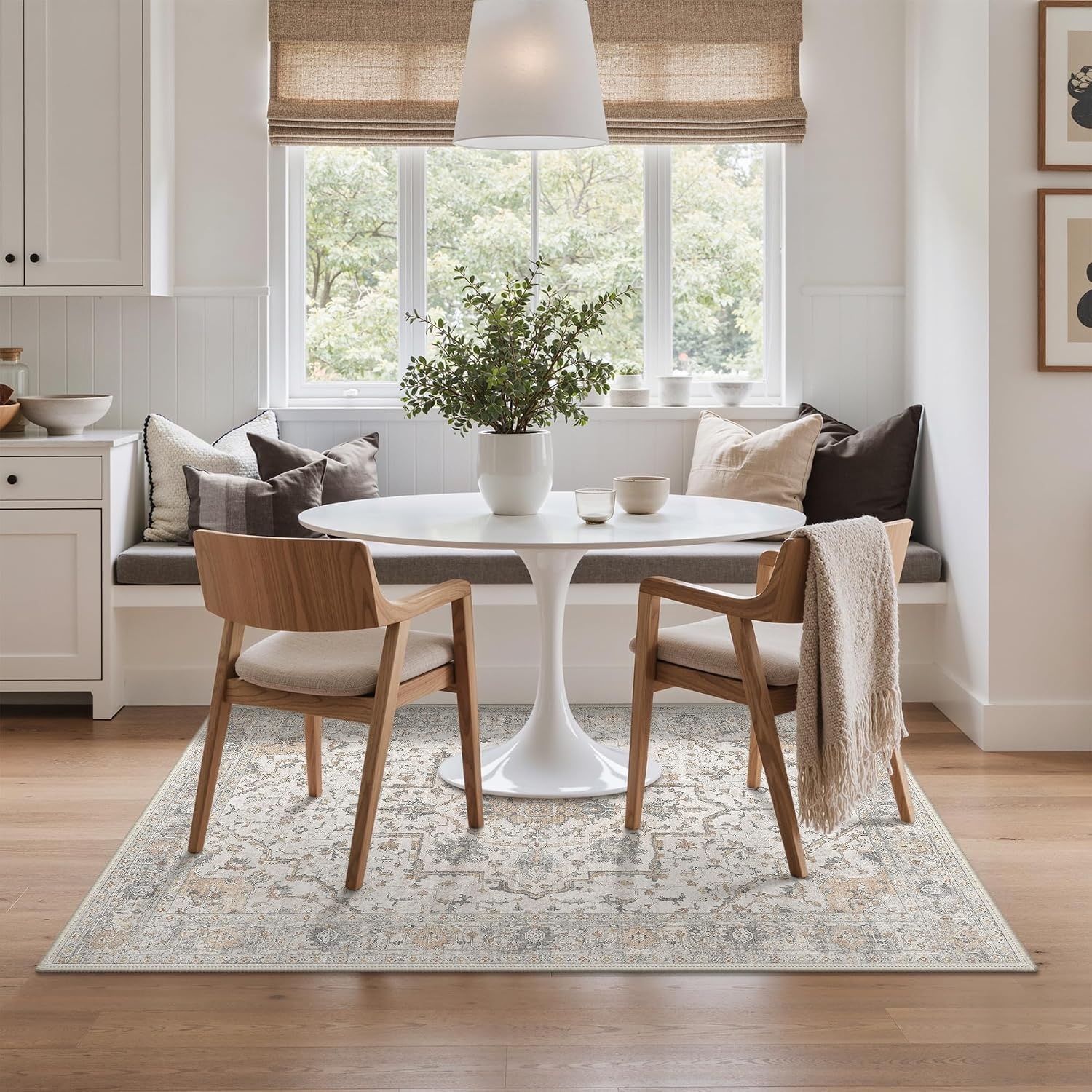 image:imageGENIMO 3x5 Washable Small Area Rug for Bedroom Non Slip Ivory Gray Tan  Vintage Floral Rug Stain Resistant Low Pile and Lightweight for Entryway Kitchen Bathroom and Office Chair Area