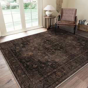 GENIMO 3×5 Washable Small Area Rug for Bedroom, Non Slip, Dark Brown | Vintage Floral Rug, Stain Resistant, Low Pile and Lightweight for Entryway, Kitchen, Bathroom and Office Chair Area