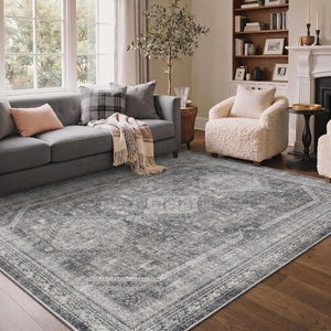 GENIMO 3×5 Washable Small Area Rug for Bedroom, Non Slip, Gray | Vintage Floral Rug, Stain Resistant, Low Pile and Lightweight for Entryway, Kitchen, Bathroom and Office Chair Area