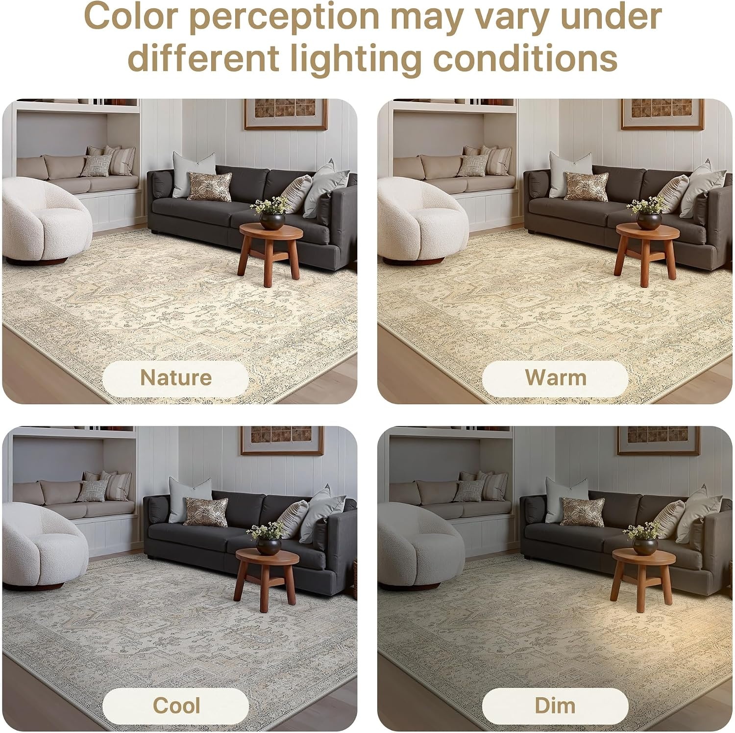 image:imageGENIMO 5x7 Washable Area Rugs for Living Room Non Slip Beige Ivory Vintage Floral Rug Stain Resistant Low Pile and Lightweight for Bedroom Dining Room and Home Office