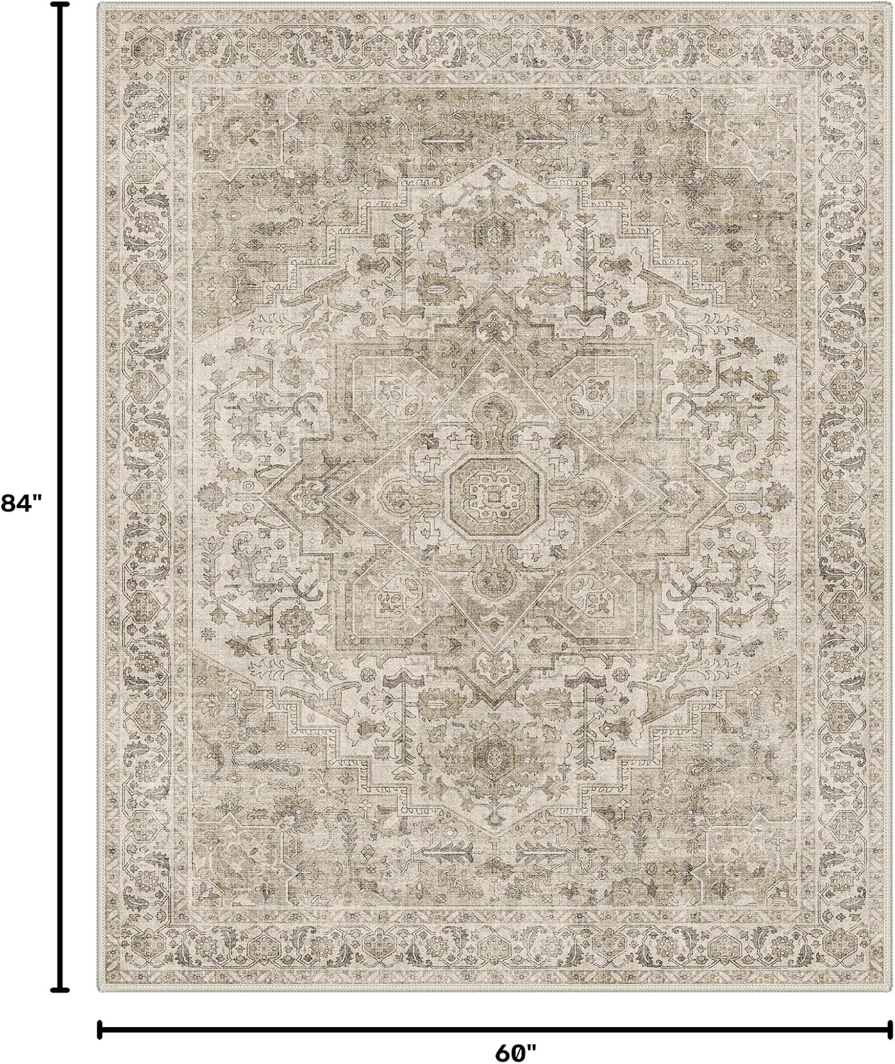 image:imageGENIMO 5x7 Washable Area Rugs for Living Room Non Slip Cream Brown Vintage Floral Rug Stain Resistant Low Pile and Lightweight for Bedroom Dining Room and Home Office