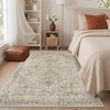 GENIMO 5×7 Washable Area Rugs for Living Room, Non Slip, Cream Brown | Vintage Floral Rug, Stain Resistant, Low Pile and Lightweight for Bedroom, Dining Room and Home Office