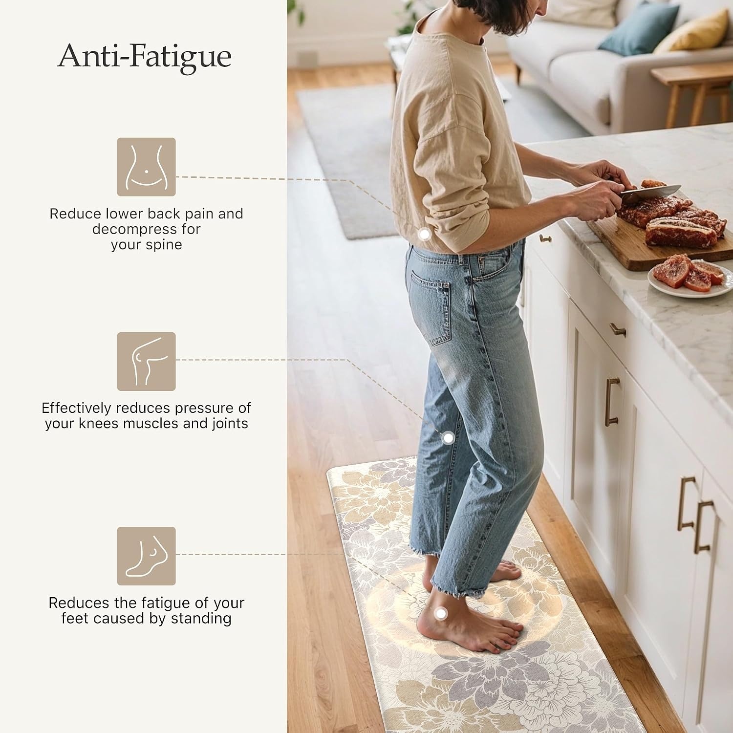 image:imageGENIMO Anti Fatigue Kitchen Mats for Floor 2PCS Cushioned Standing Mats 173x47amp173x30 Jet Black vintage floral rug set waterproof non slip easyclean for farmhouseMilky White
